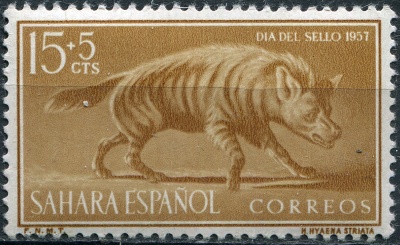 Испанская Сахара. 1957. Полосатая гиена (Hyaena hyaena) (Почтовая марка. MNH OG)