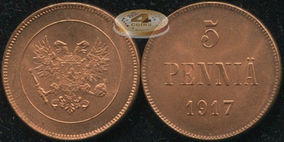 Финляндия (Российская). 5 пенни. 1917 (Unc)