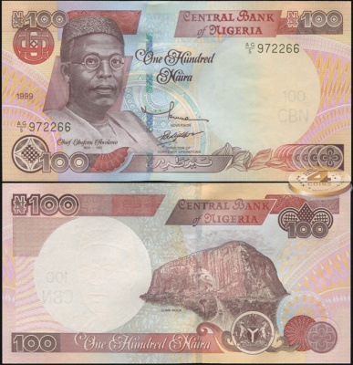 Нигерия. Банкнота 100 найра. 1999. Unc. Бумага. Кат.# P.28b