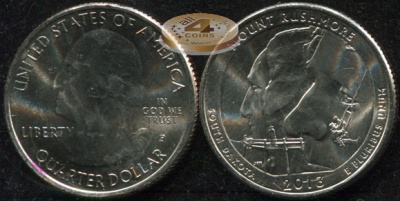 США. Монета 25 центов [Квотер]. 2013.P (KM#546. Unc) Mount Rushmore [South Dakota]