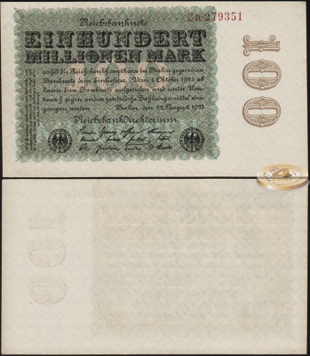 Германия (Веймарская респ.). 100000000 марок (Unc) 1923