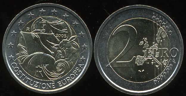 Италия. 2 евро. 2005 (Unc. Биметалл) Европейская конституция