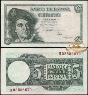Испания. 5 песет (Unc) 1948