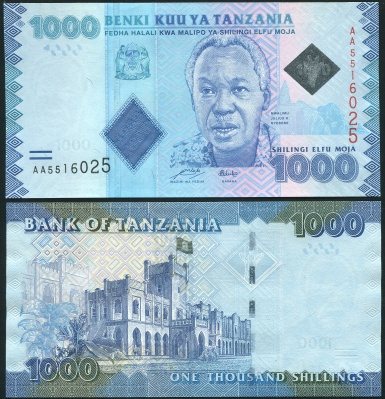 Танзания. Банкнота 1000 шиллингов. ND (2011). Unc. Бумага. Кат# P.41a