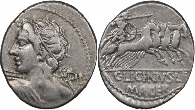 Римская республика. Гай Лици́ний Макр. Денарий. VF серебро. 84 до н.э.