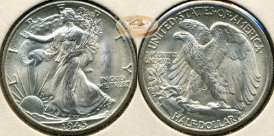 США. 1/2 доллара. 1945 [D] (BU [MS-64] Серебро)