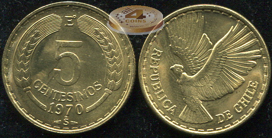 Чили. Монета 5 центезимо. 1970 (KM#190. Unc)