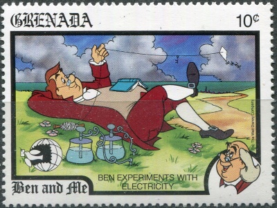 Гренада. 1989. "Бен и я". Проведение эксперимента с электричеством (Почтовая марка. MNH OG)