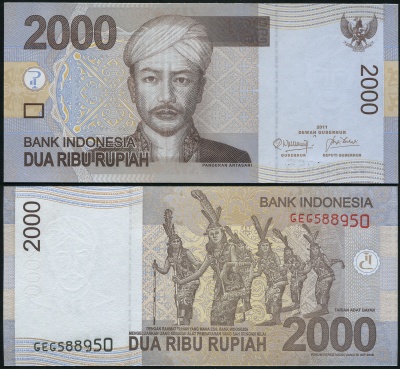 Индонезия Банкнота 2000 рупий 2011/2009 Unc Бумага Кат# P.148c
