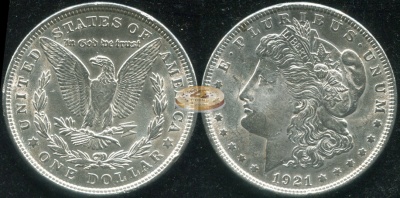 США. 1 доллар. 1921 (XF+. Серебро)