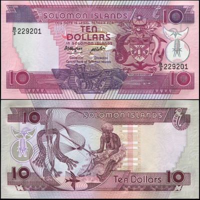 Соломоновы о-ва. Банкнота 10 долларов. ND(1986). Unc. Бумага. Кат.# P.15a