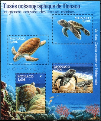 Монако. 2016. Жизнь моря. Морские черепахи (Почтовый блок. MNH OG)