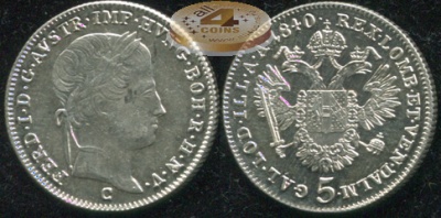 Австрия (Австрийская империя). 5 крейцеров. 1840.C (Unc. Серебро)