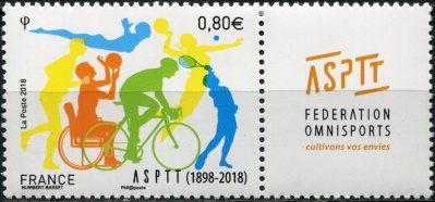 Франция. 2018. 120-летие Ассоциации Sportive des PTT (Сцепка. MNH OG)