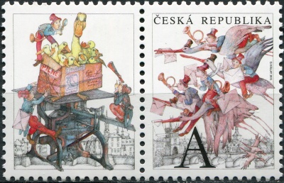 Чехия. 2015. Пражский Карлов мост. Почтовые гномы; графика Душана Каллая (Сцепка. MNH OG)