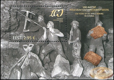 Эстония. 2016. 100 лет добыче горючего сланца в Эстонии (Почтовый блок. MNH OG)