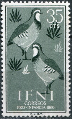 Ифни. 1960. Красная куропатка (Alectoris rufa) (Почтовая марка. MNH OG)