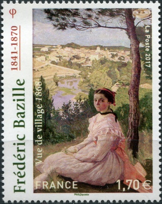 Франция. 2017. Фредерик Базиль: Вид на деревню [1868] (Почтовая марка. MNH OG)