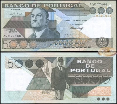 Португалия. 5000 эскудо (Unc) 1985