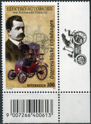 Австрия. 2023. Электромобиль Фердинанда Порше (I) (Почтовая марка. MNH OG)