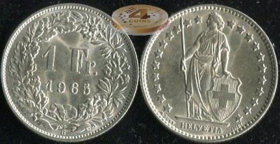 Швейцария. 1 франк. 1965 (Unc. Серебро)