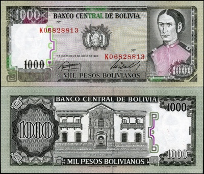 Боливия. 1000 песо боливиано (Unc) 1982
