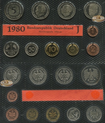 Германия (ФРГ). Официальный набор (Unc. 10 монет) 1980.J