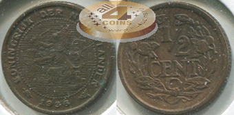 Нидерланды. Монета 1/2 цента. 1936 (KM#138. Unc)