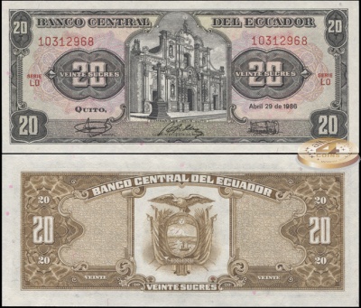 Эквадор. Банкнота 20 сукре. 29.04.1986. Unc. Бумага. Кат.# P.121A