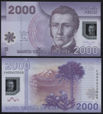 Чили. 2000 песо (Unc. Пластик) 2012