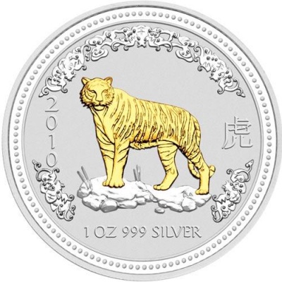 Австралия. 1 доллар. Год Тигра. 2007 (Серебро с позолотой)