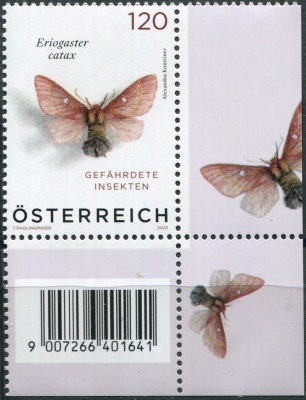 Австрия. 2023. Коконопряд золотистый (Eriogaster catax) (Почтовая марка. MNH OG)