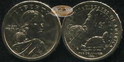 США. Монета 1 доллар. 2013.P (KM#551. Unc) Делавэрский договор 1778 года