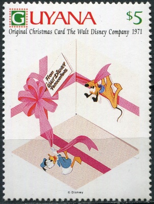 Гайана. 1991. Рождественские открытки компании Walt Disney (1971) (Почтовая марка. MNH OG)