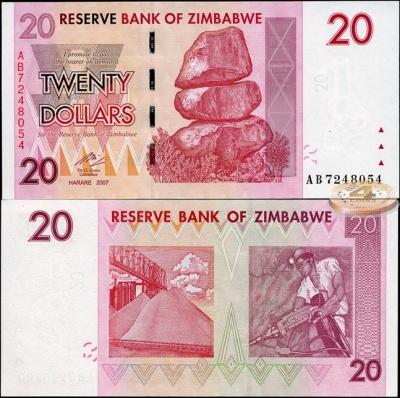 Зимбабве. 20 долларов (Unc) 2007