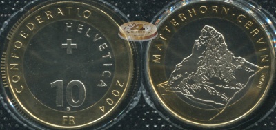 Швейцария. 10 франков. 2004 (Unc. Биметалл)