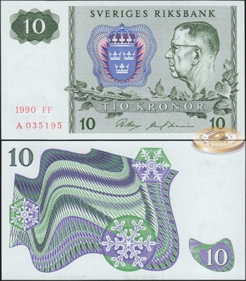 Швеция. 10 крон (Unc) 1990