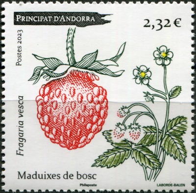 Андорра Французская. 2023. Земляника лесная (Fragaria vesca) (Почтовая марка. MNH OG)