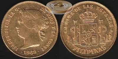 Филиппины. 4 песо. 1868 (aXF. Золото)