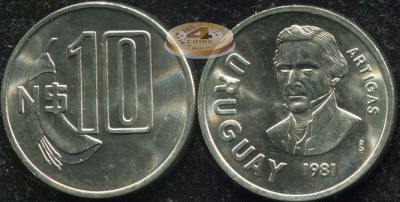 Уругвай. 10 новых песо. 1981 (Unc)