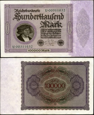 Германия (Веймарская респ.). 100000 марок (Unc) 1923
