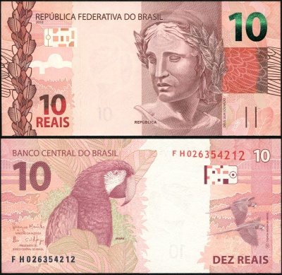 Бразилия. Банкнота 10 реалов. 2010(2016). Unc. Бумага. Кат# P.254c