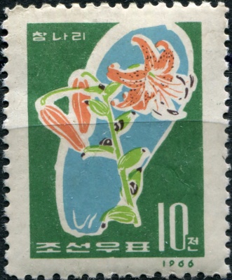 КНДР. 1966. Лилия луковиценосная (Lilium bulbiferum) (Почтовая марка. MNH OG)