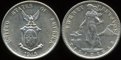 Филиппины. 20 центаво. 1945 (Серебро)