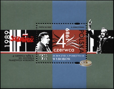 Польша. 2009. 20-я годовщина памятных выборов 4 июня 1989 года (Блок. MNH OG)