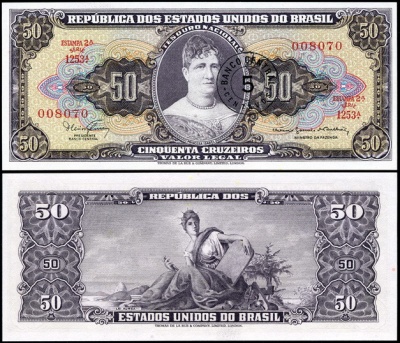 Бразилия. 5 центов [надпечатка на 50 кр] (Unc) 1966-67