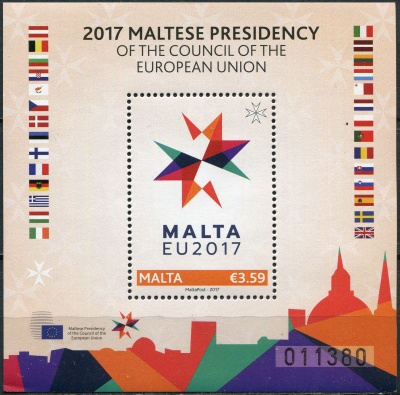 Мальта. 2017. Председательство Мальты в Совете Европейского Союза (Почтовый блок. MNH OG)
