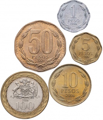 Чили. Набор №5 (5 монет. 1 биметалл) 2001-06