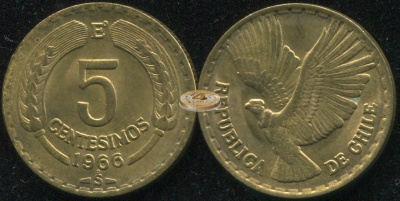 Чили. Монета 5 центезимо. 1966 (KM#190. Unc)