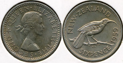 Новая Зеландия. 6 пенсов. 1959 (aUnc)